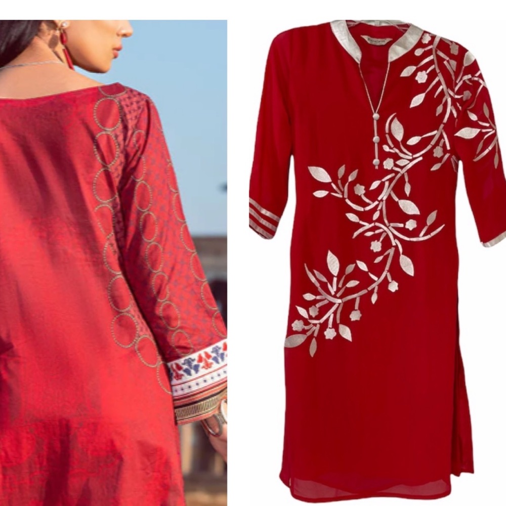 Lovely Red Embroidered Excellent Dress India Embroidery Tunic Kurti Kurta Kaftan